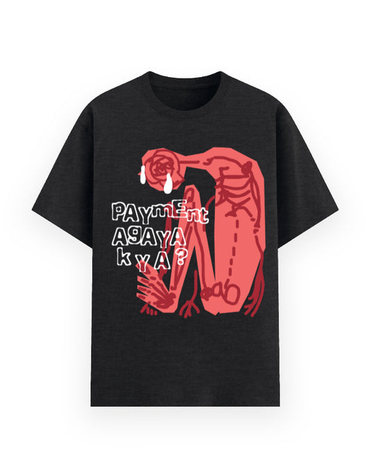 Qalakaar-Unisex-Printed-Payment_Aa_Gaya_Kya-Black-Everyday-Tshirt